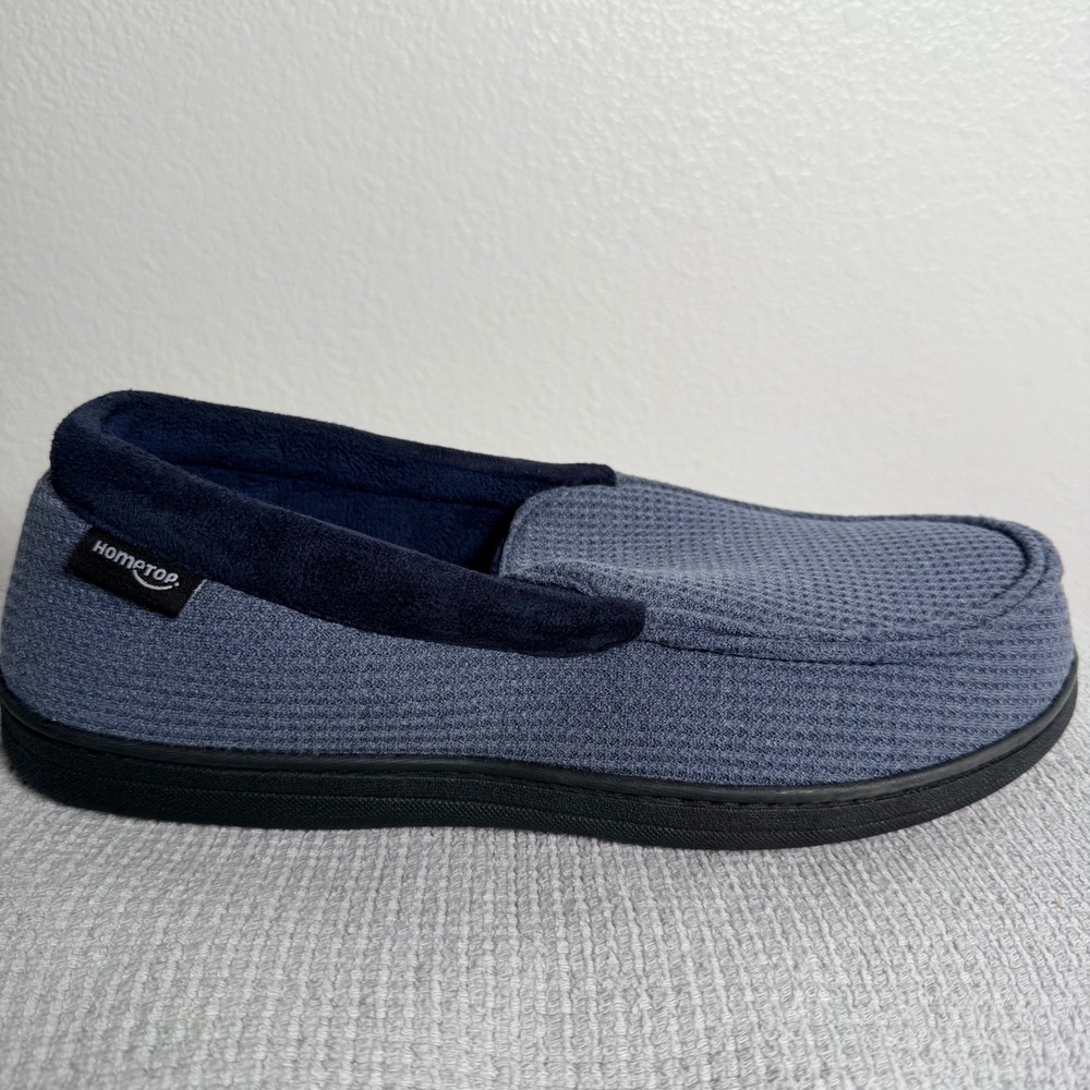 HomeTop Mens Waffle Knit Memory Foam Loafer Slippers Blue US 11 Lightweight